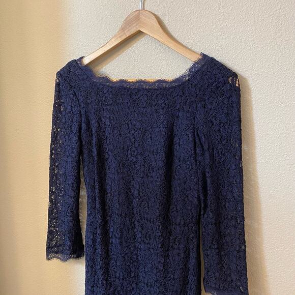 Adrianna Papell Lace Short Evening Cocktail Dress Elegant Navy Blue Women's sz 6 - Picture 3 of 15